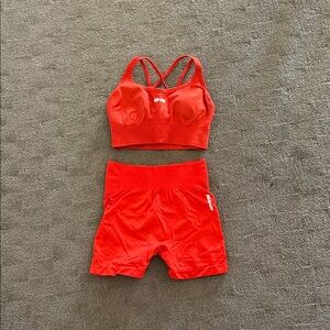 Red Bo + Tee Sports Bra and Shorts Set
